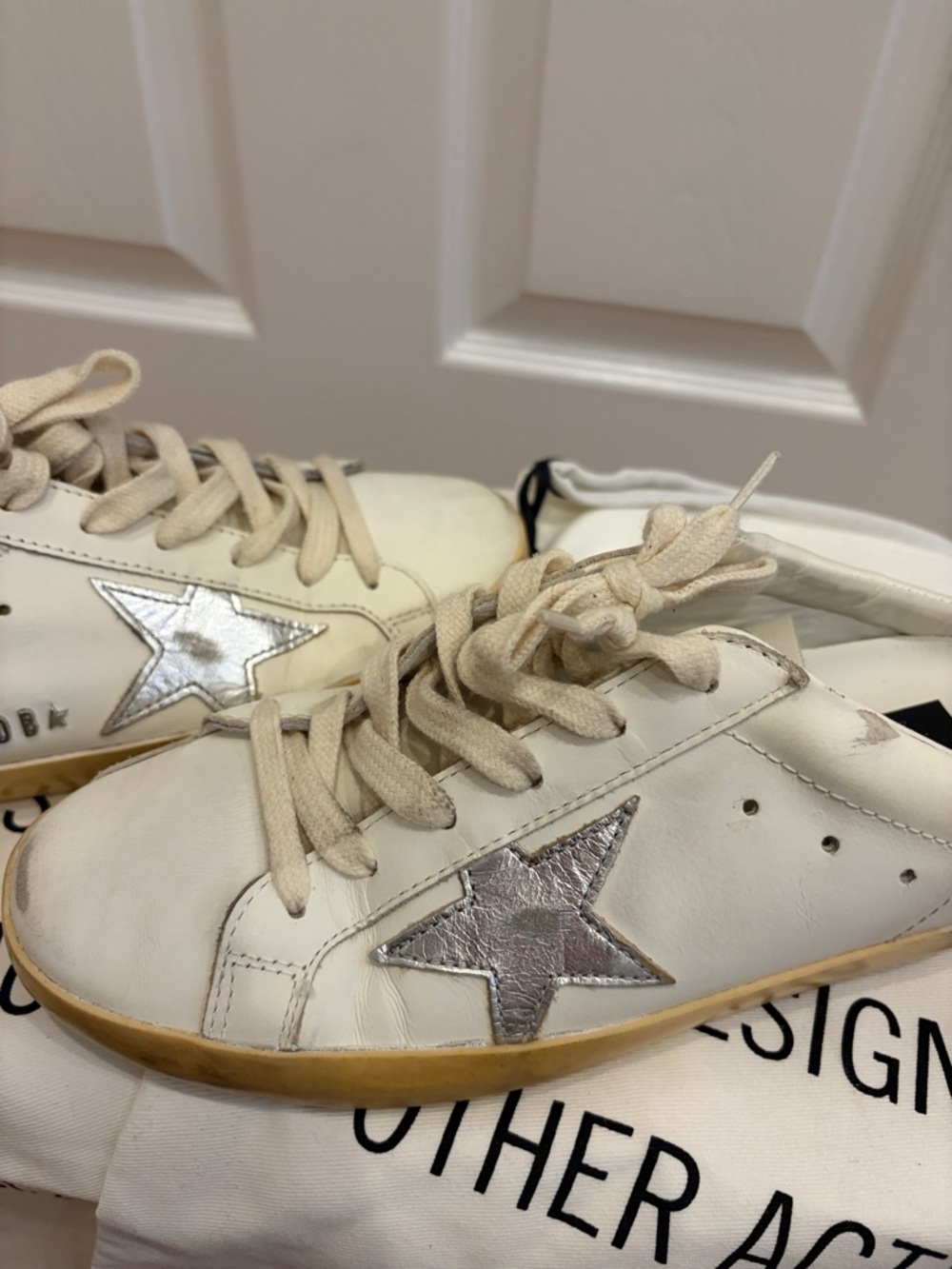 Golden Goose Cream & Silver Superstar Sneakers/Slides. Worn twice. - Picture 5 of 6